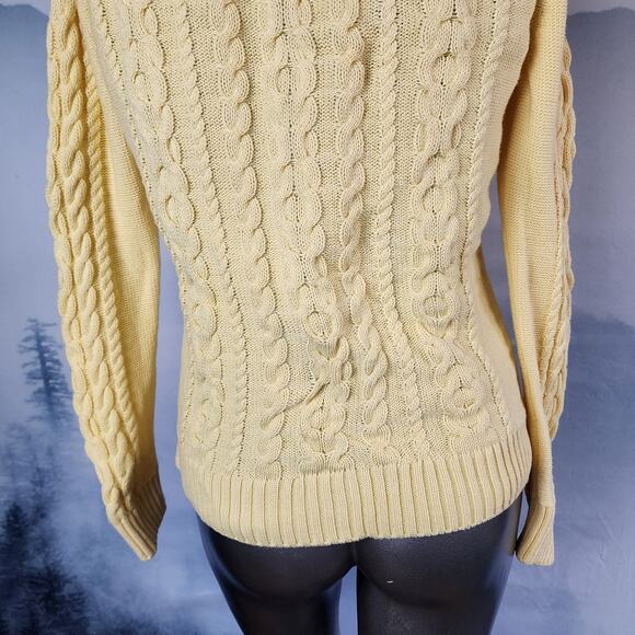 L.L.Bean Double L Yellow Cable Crewneck Sweater | Women's Small - Picture 10 of 13